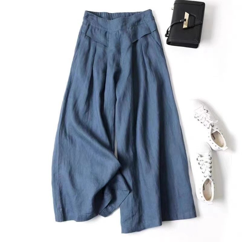 Loose Cotton And Linen Culottes For Women Summer 2025 Thin High-Waisted Artistic Versatile Nine-Point Wide-Leg Pants - Image 3